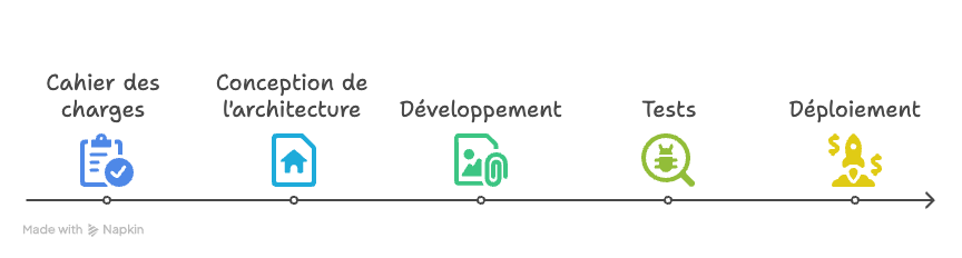 Cahier des charges → Architecture → Développement → Tests → Déploiement